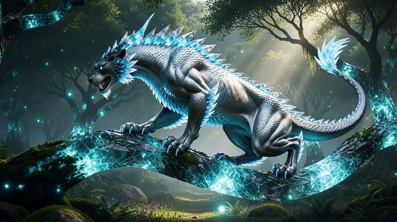 Crystal Silver Dragon-Leopard Leaps into the Phantom Forest