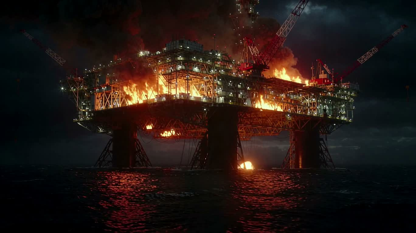 燃烧海上的巨鲨突袭 — AI video creation