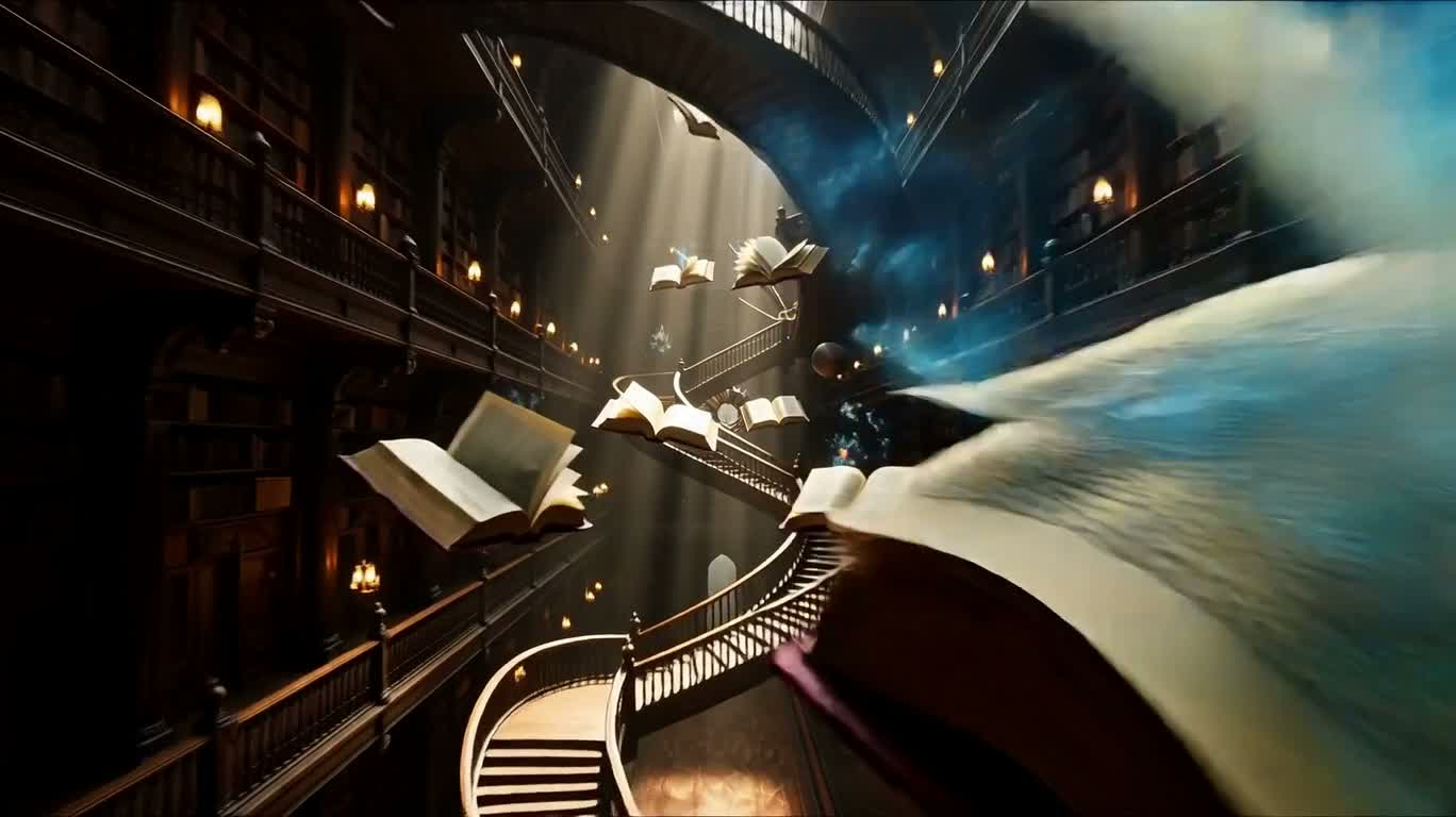 无尽图书馆的宇宙时钟之旅 — AI video creation