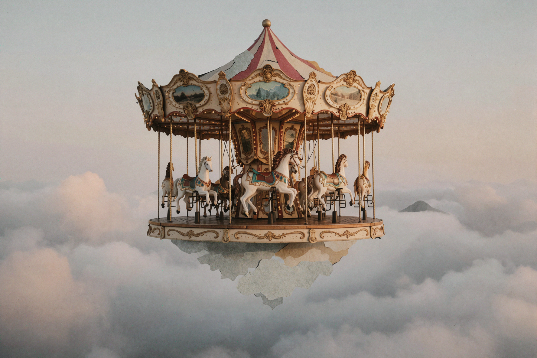 Carrousel au-dessus des nuages · Collage surréaliste — AI image creation
