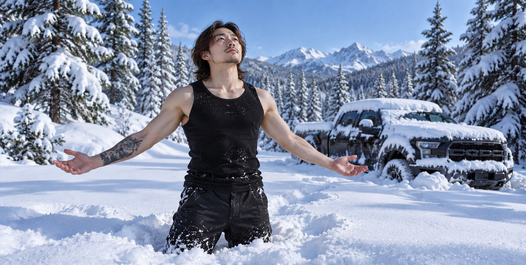 冰雪旷野中张开双臂拥抱自由的灵魂 — AI image creation