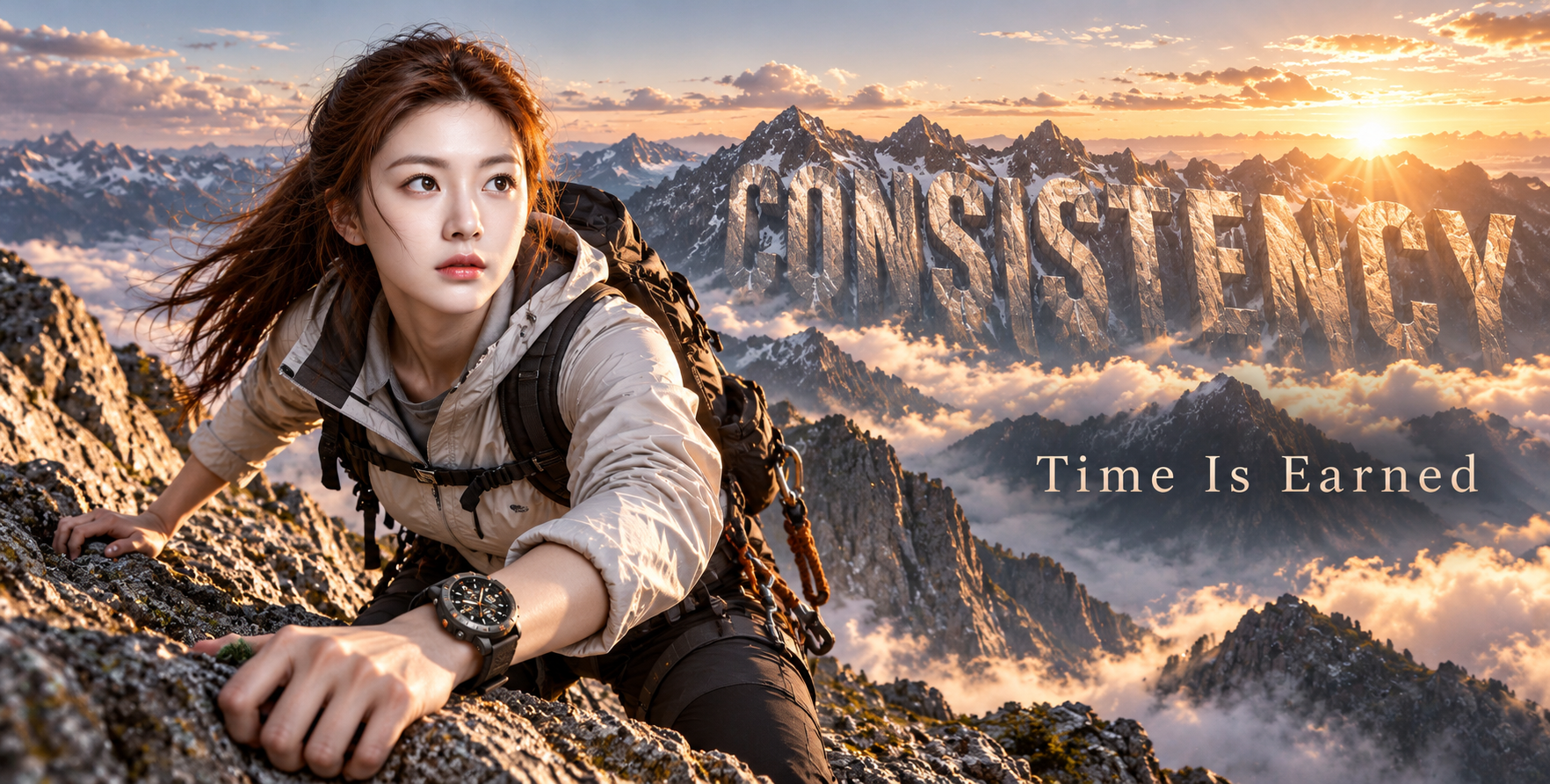 SUMMIT ARC 3黎明登山一致性户外广告 — AI image creation