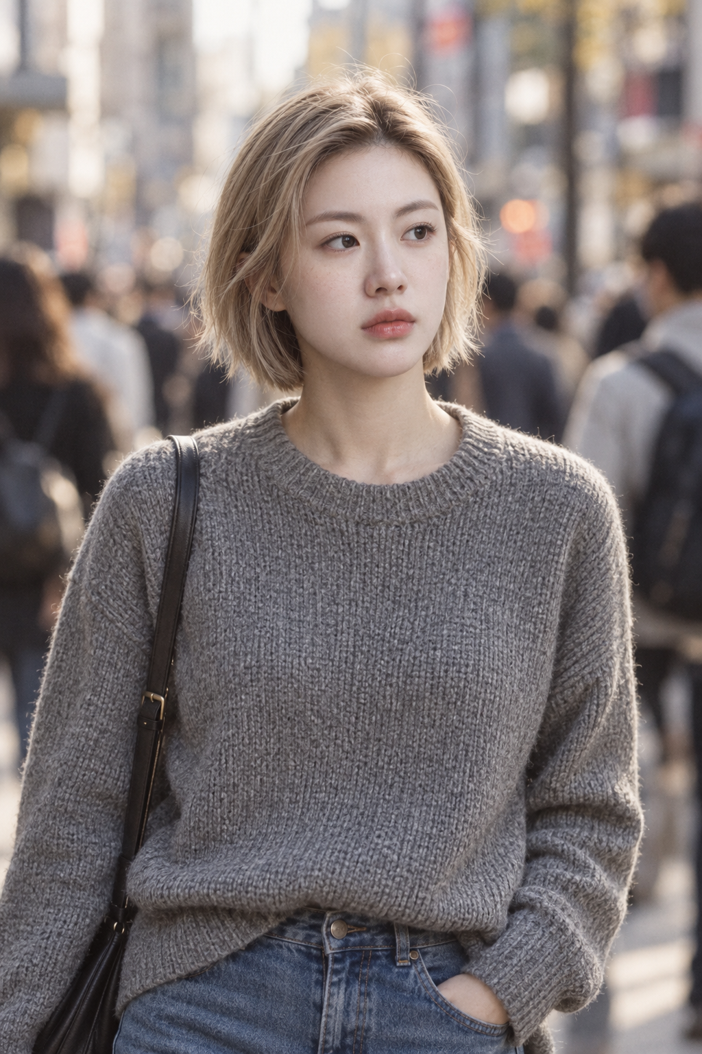 인파 속 조용한 거리 초상