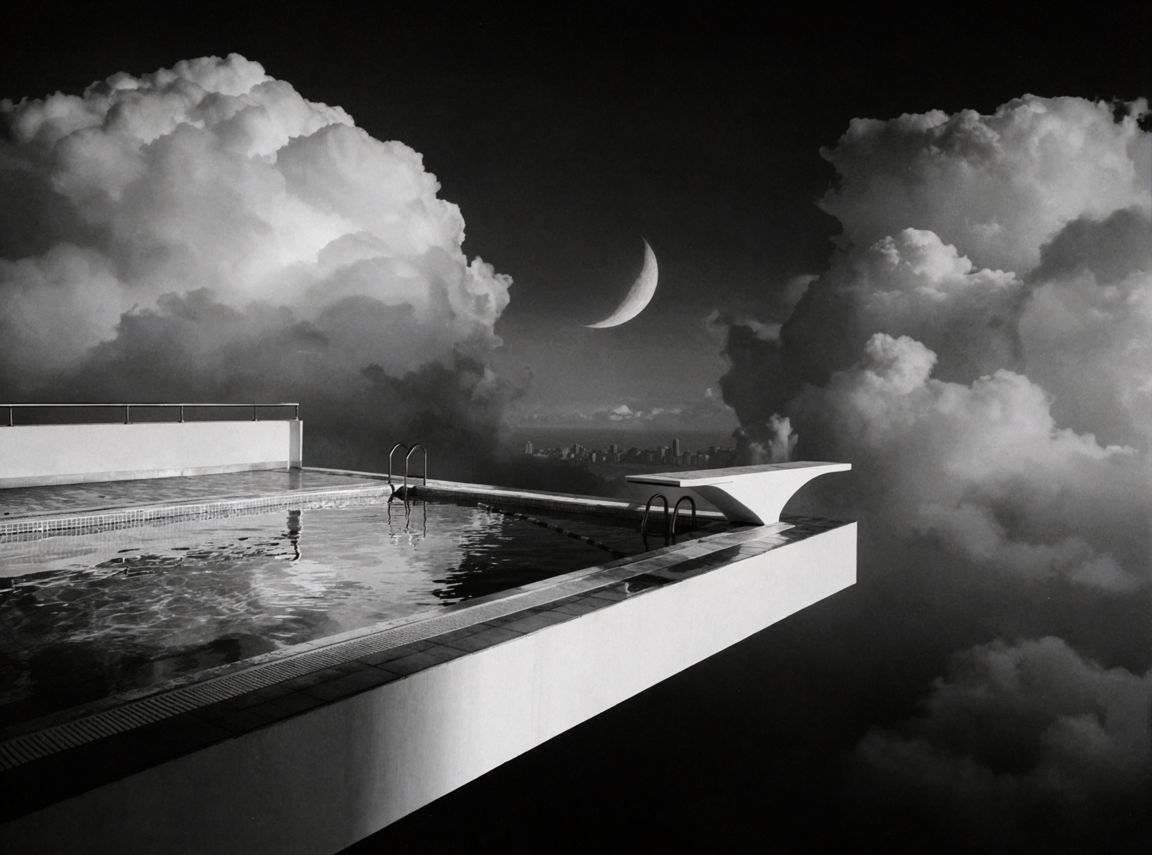 구름 위 수영장 · 흑백 은염 — AI image creation