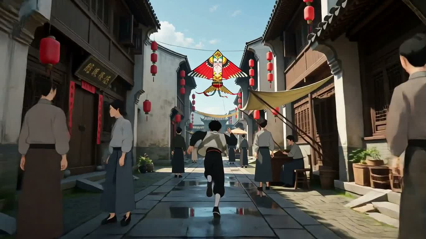 연 날리기 파쿠르와 수묵 충격파 — AI video creation