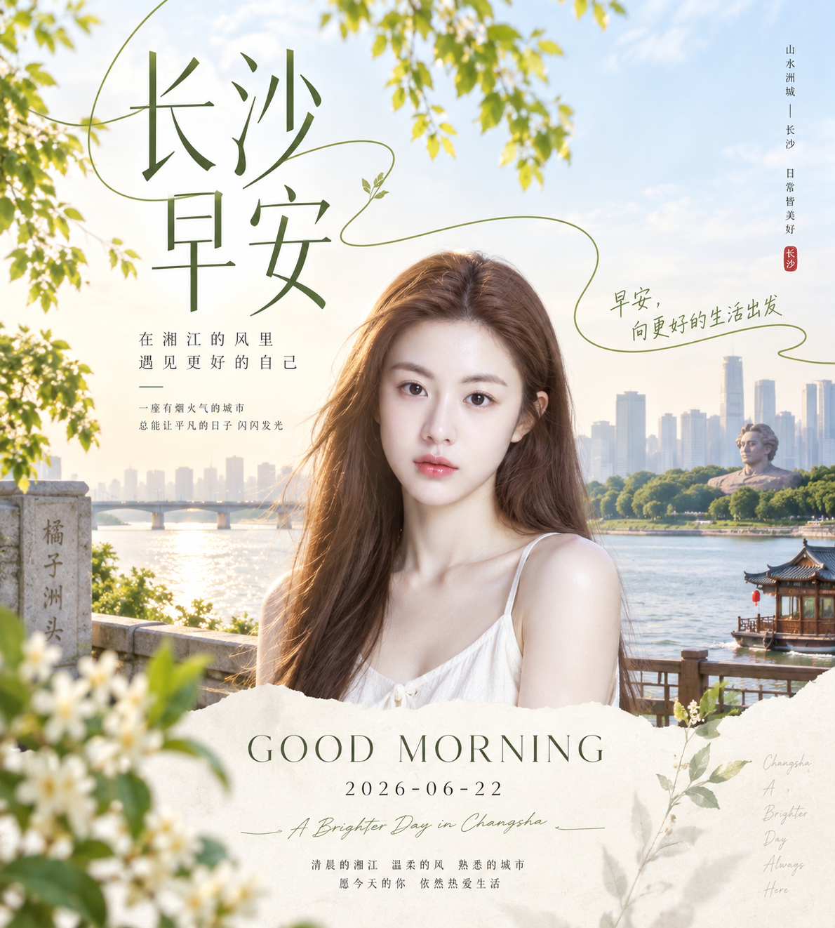 清透极简长沙早安图文排版视觉 — AI image creation