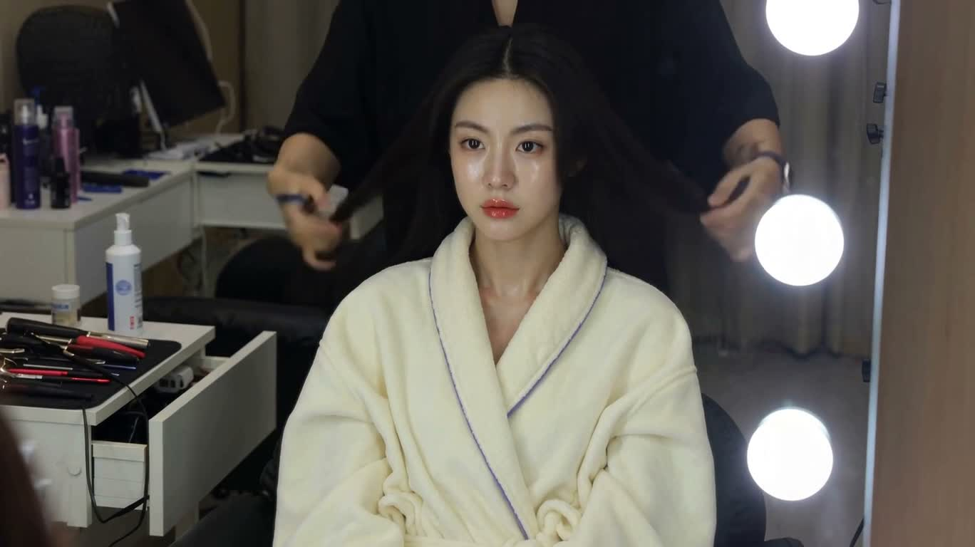 Vlog tạo kiểu tóc nhẹ nhàng tại bàn trang điểm có đèn — AI video creation