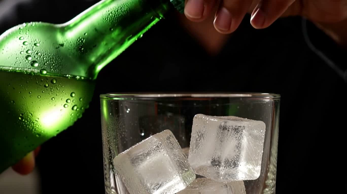 冰绿瓶与玻璃杯 — AI video creation