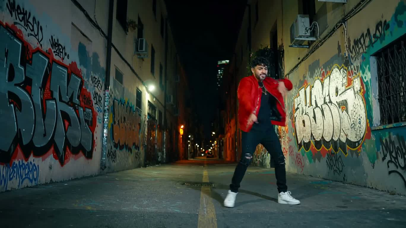 Vũ công đường phố trong ngõ graffiti — AI video creation