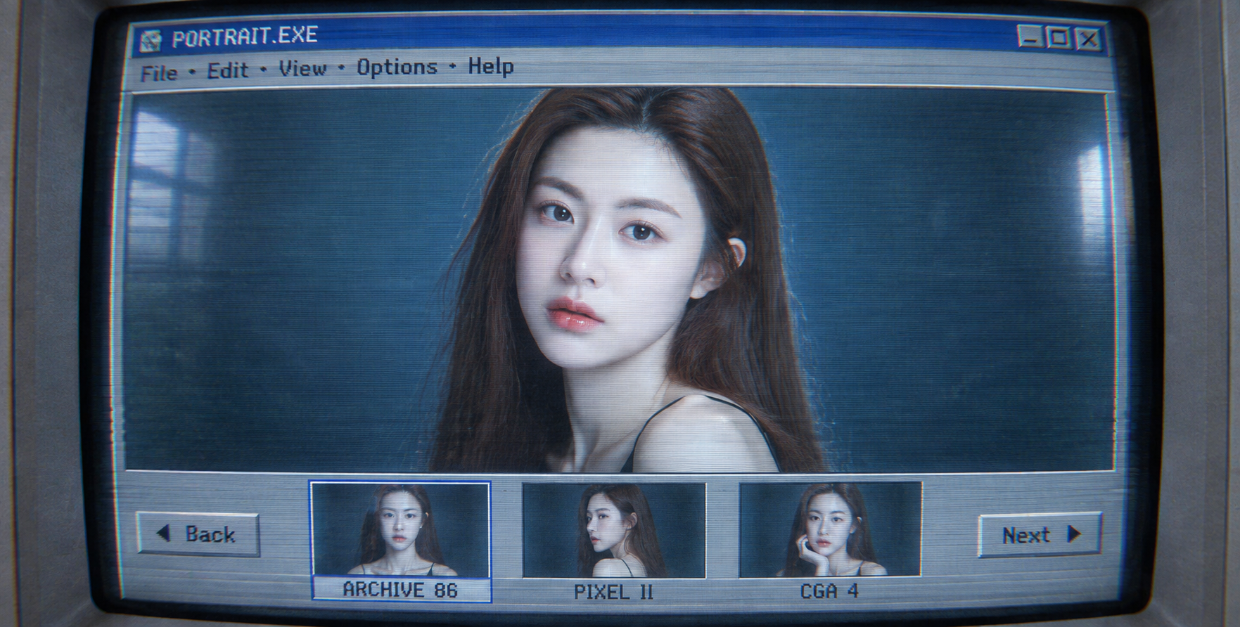复古九十年代CRT界面超写实人像 — AI image creation