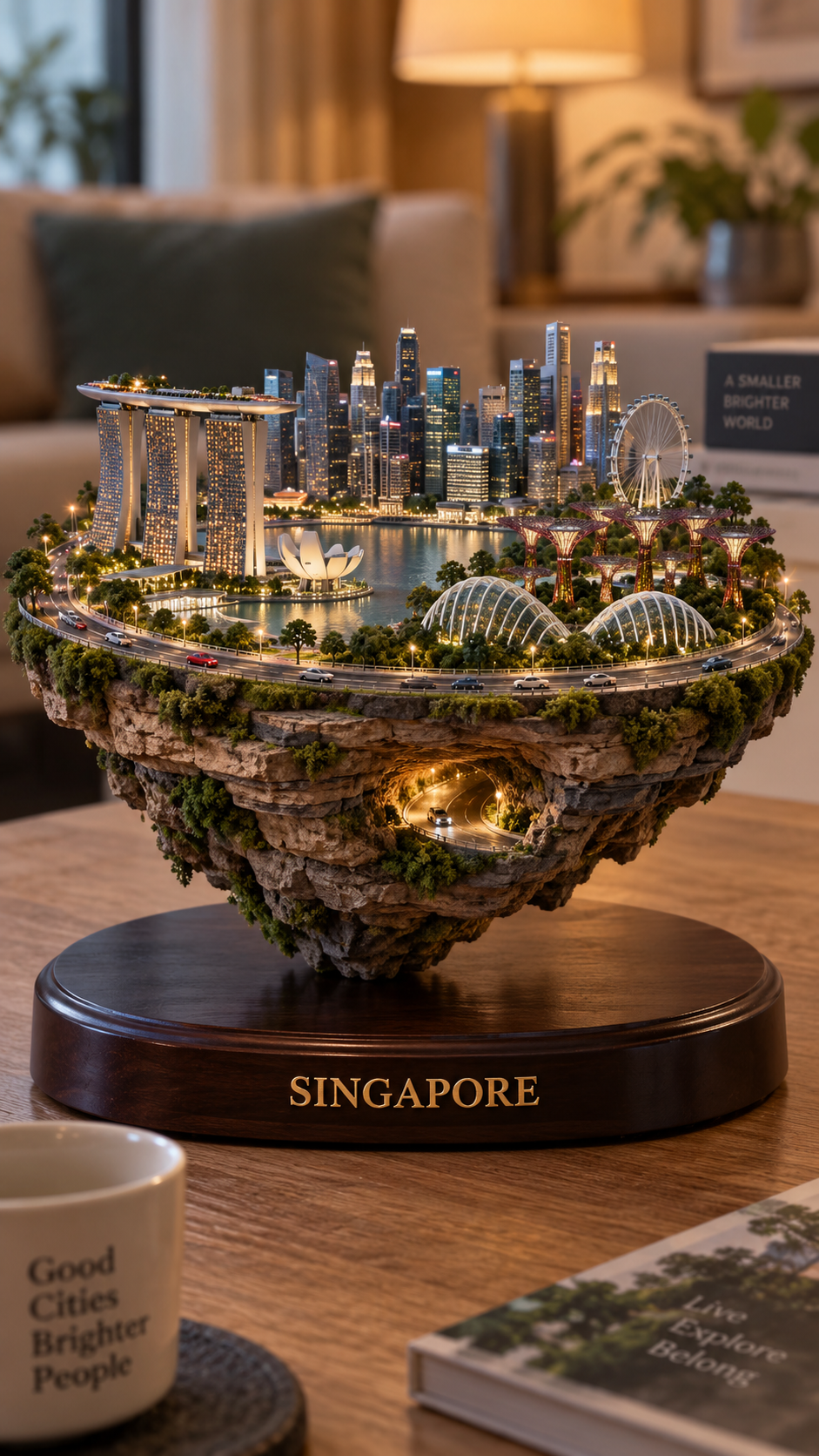 悬浮岩岛上的新加坡微缩城景 — AI image creation