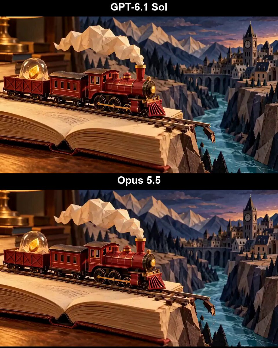GPT-6.1 Sol与Opus 5.5纸火车冒险对比 — AI video creation