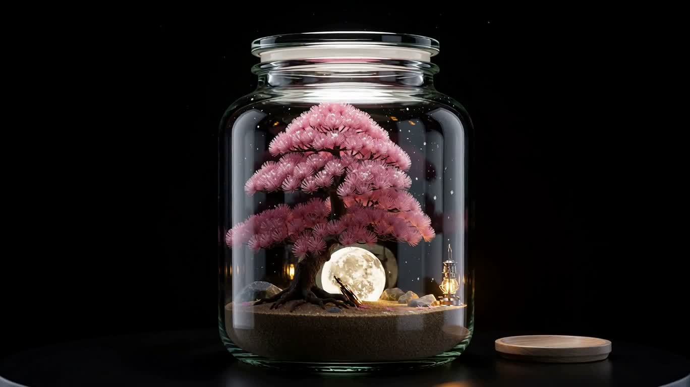 Pink Bonsai in a Moon-Sand Glass Bottle