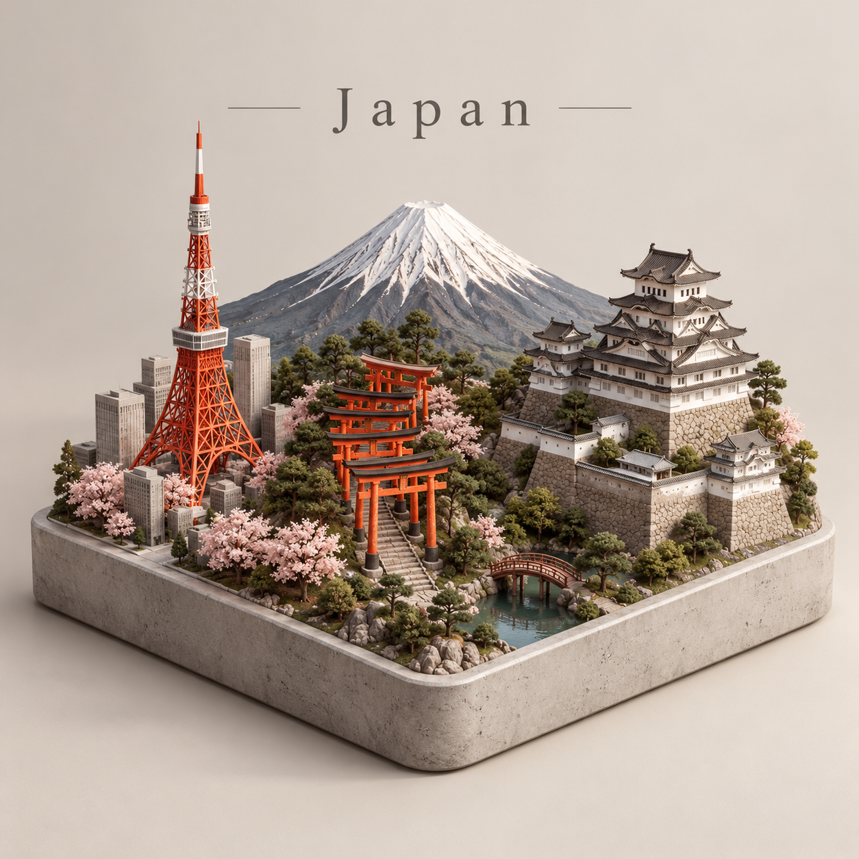 日本地标微缩建筑等距模型