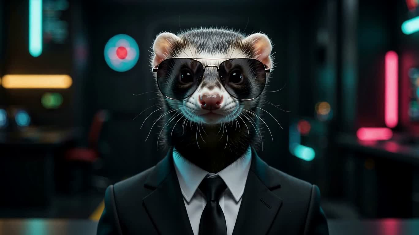 Neon Suit Ferret — AI video creation