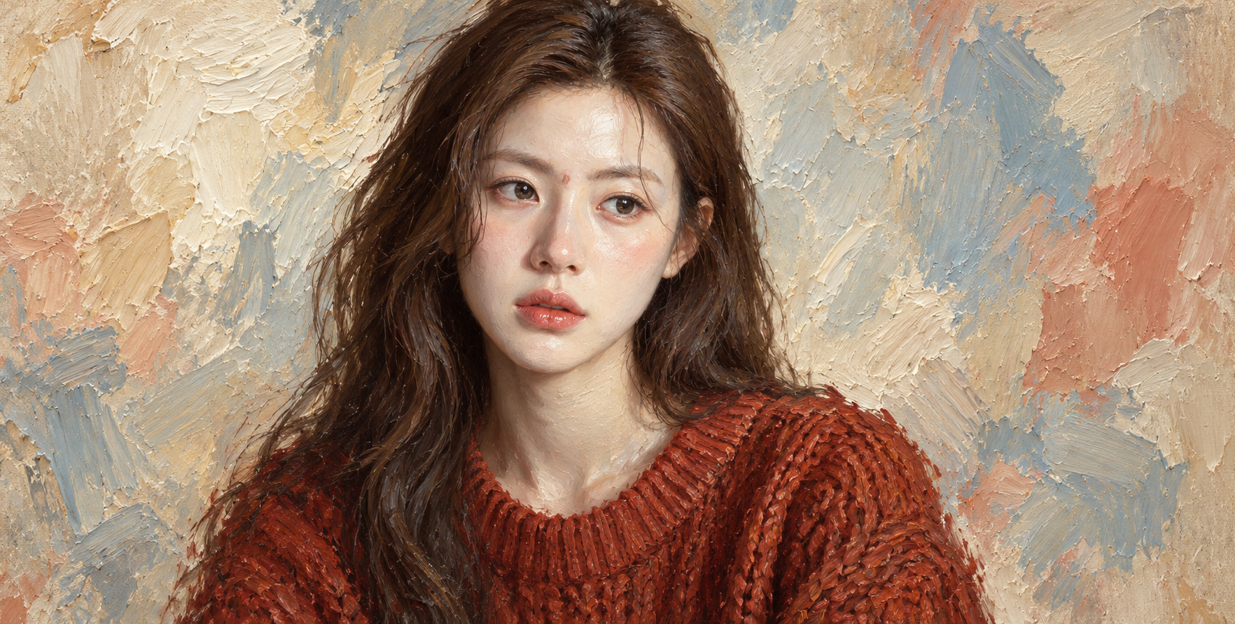 녹슨 붉은 니트의 두꺼운 붓터치 디지털 초상