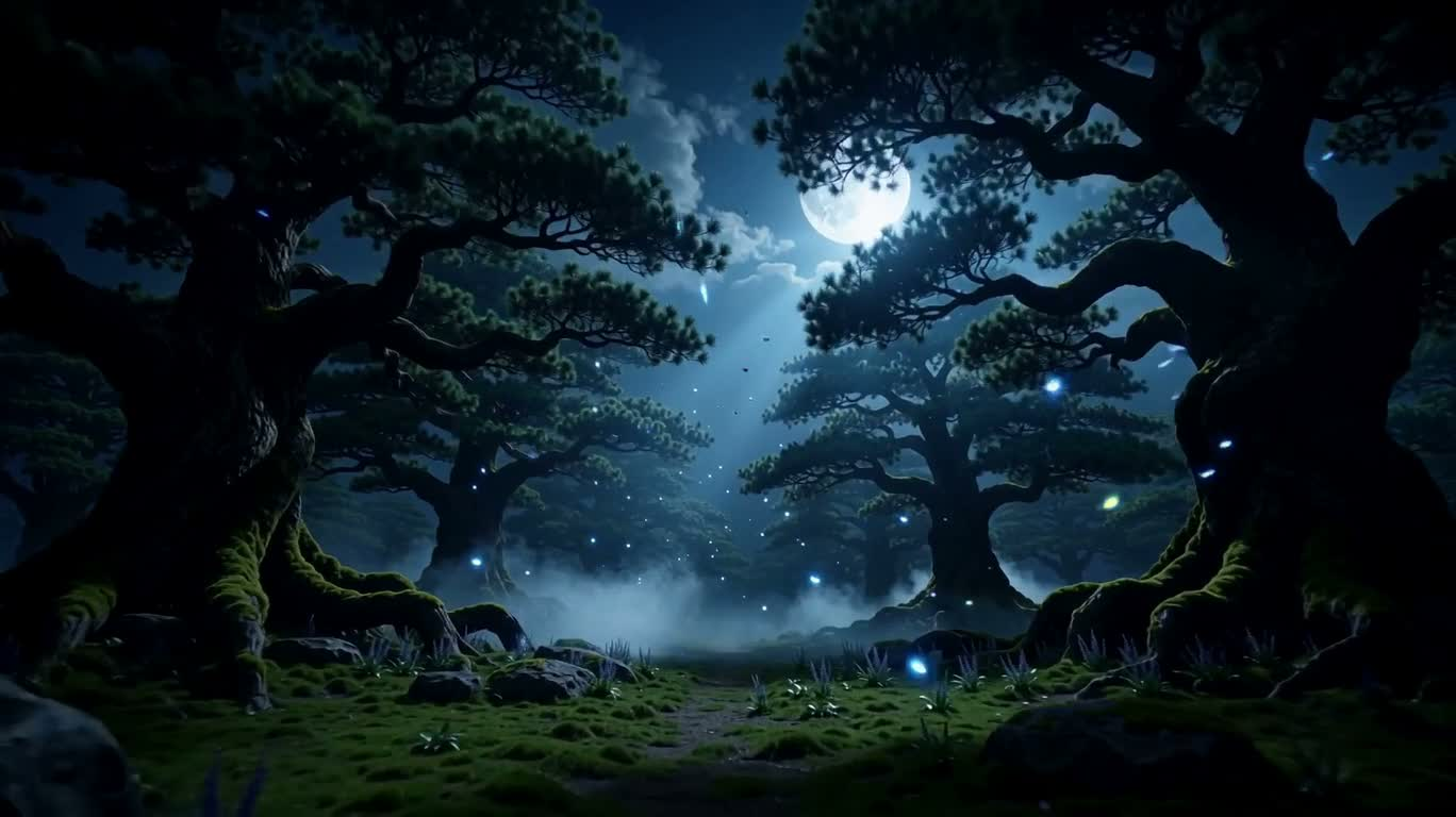 月影森林中的幽光相遇 — AI video creation