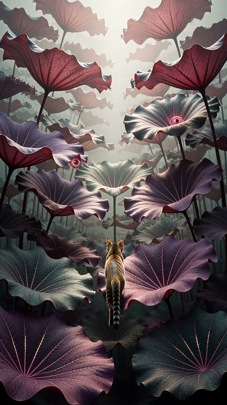 紫粉梦魇叶境与猫