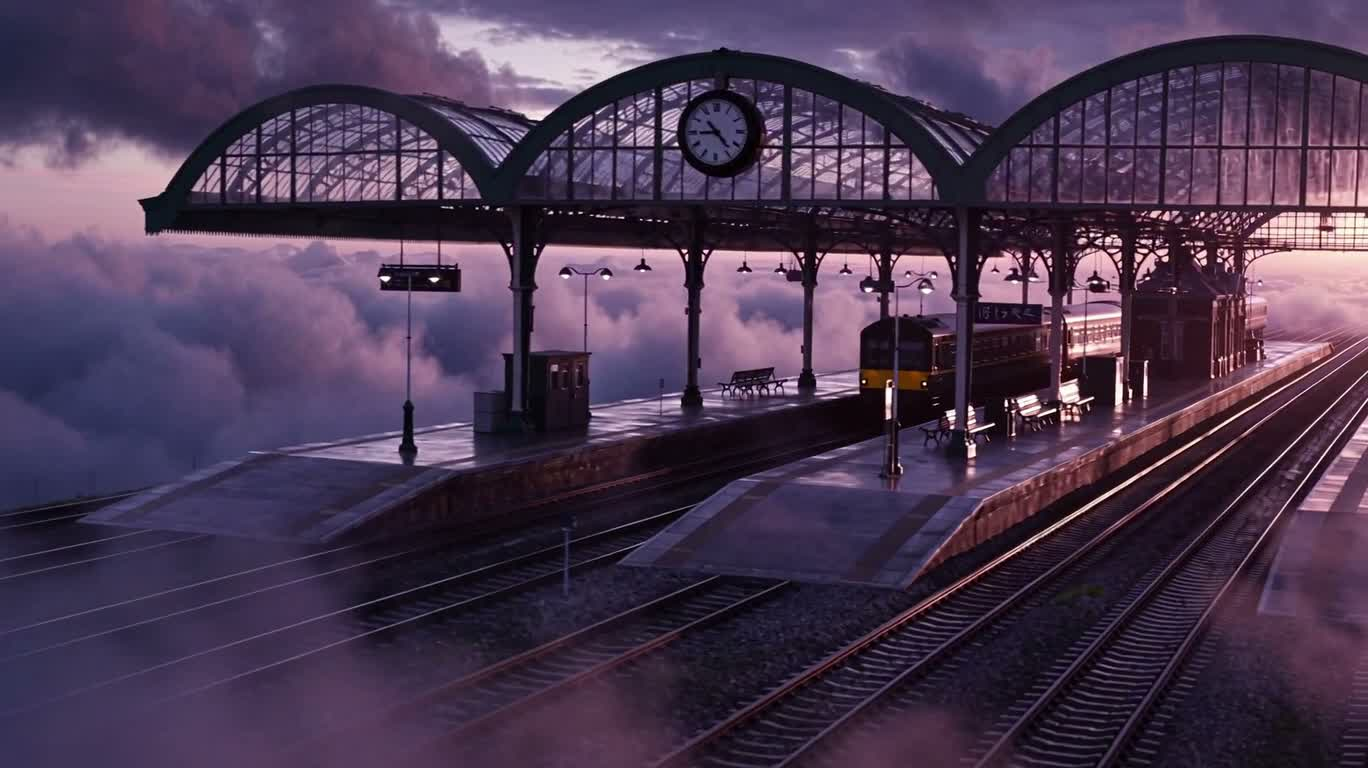 Floating Station Above Purple Clouds — AI video creation