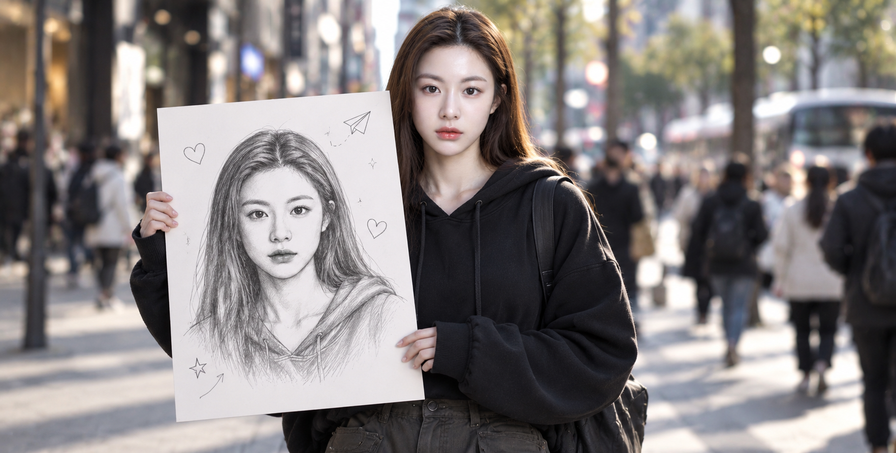 城市街头肖像与单张手绘海报 — AI image creation