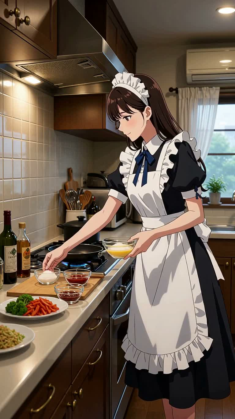 女仆厨房制作蛋包饭 — AI video creation