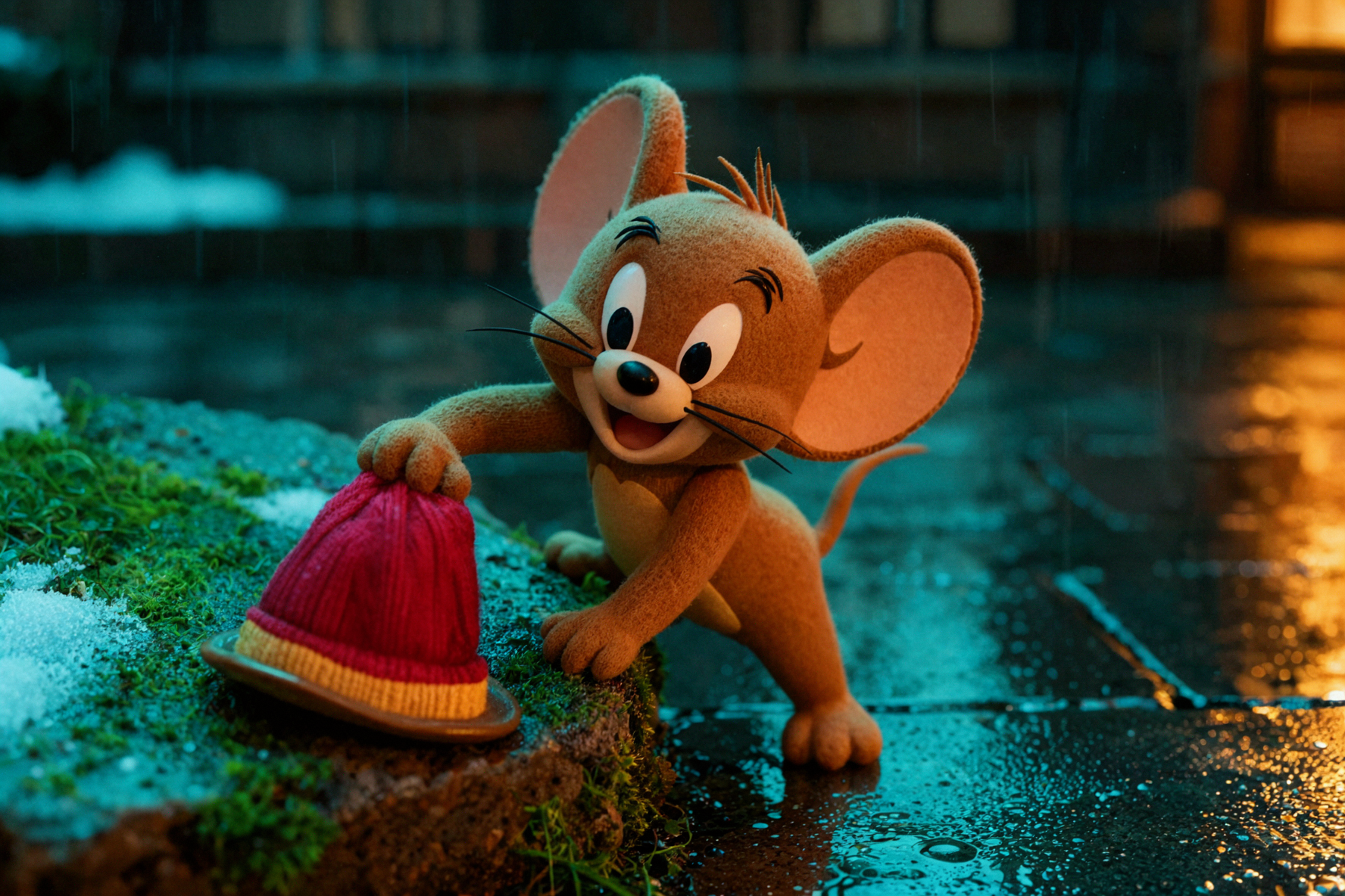 Jerry Mouse · Ascension acharnée · Nuit de pluie néon — AI image creation