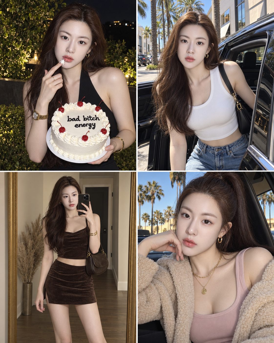 같은 여성의 네 컷 패션 라이프 콜라주
