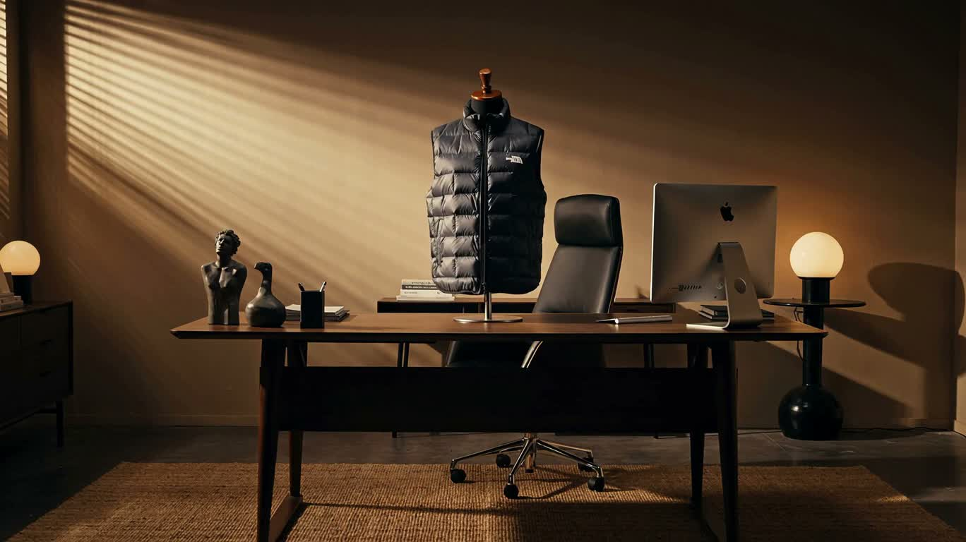Quảng cáo thời trang công sở áo gilet chần bông mùa đông