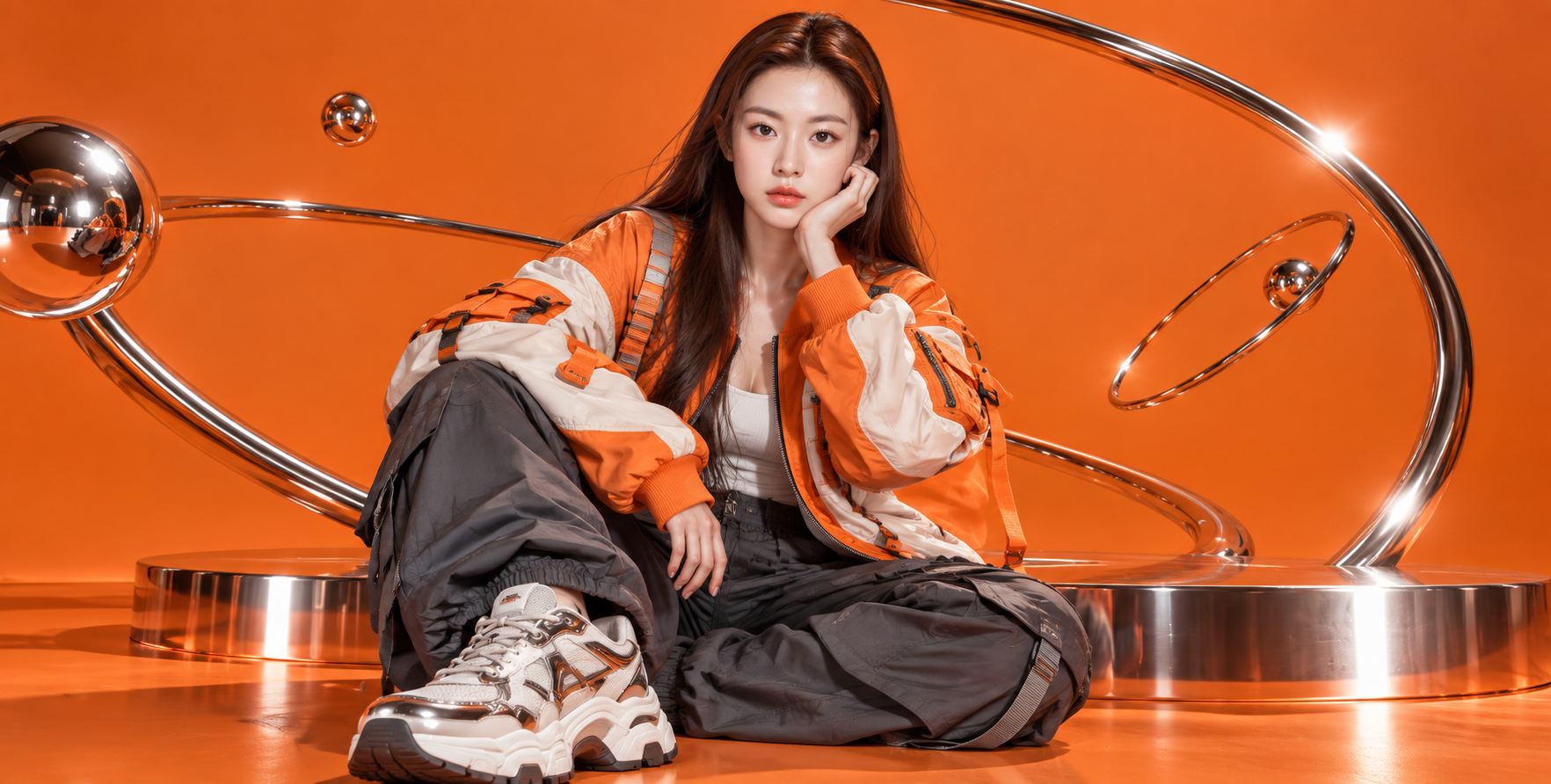 橘色轨道几何机能时尚肖像 — AI image creation