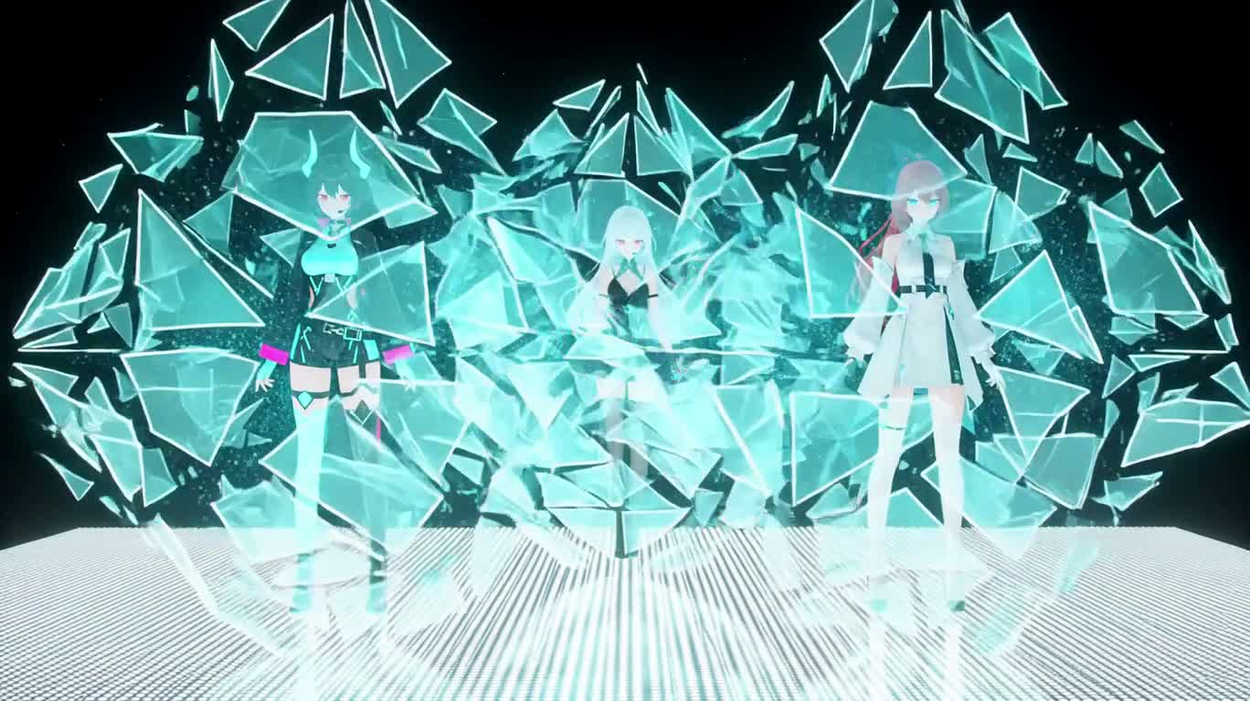 赛博舞台三人组：碎光与泪痕 — AI video creation