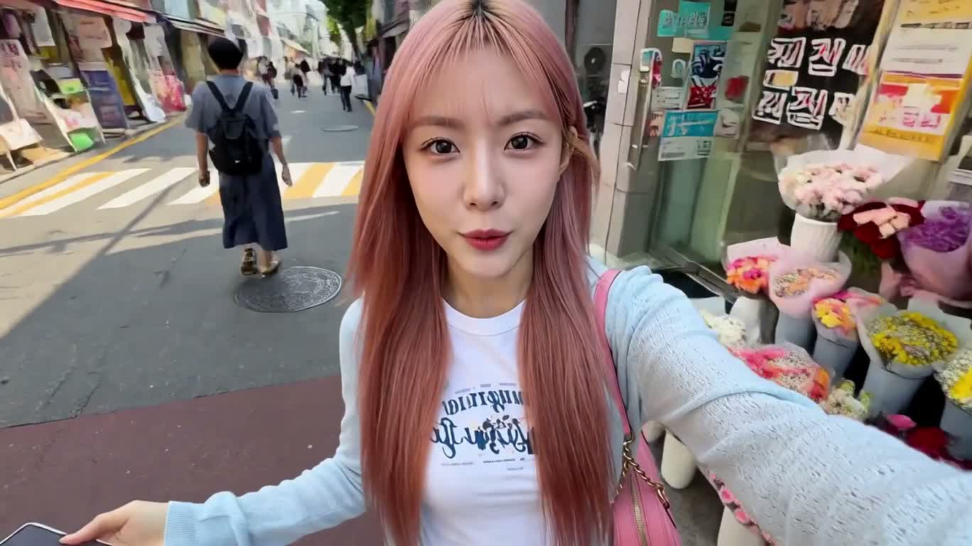 首尔街头粉发女孩的17秒自拍日记
