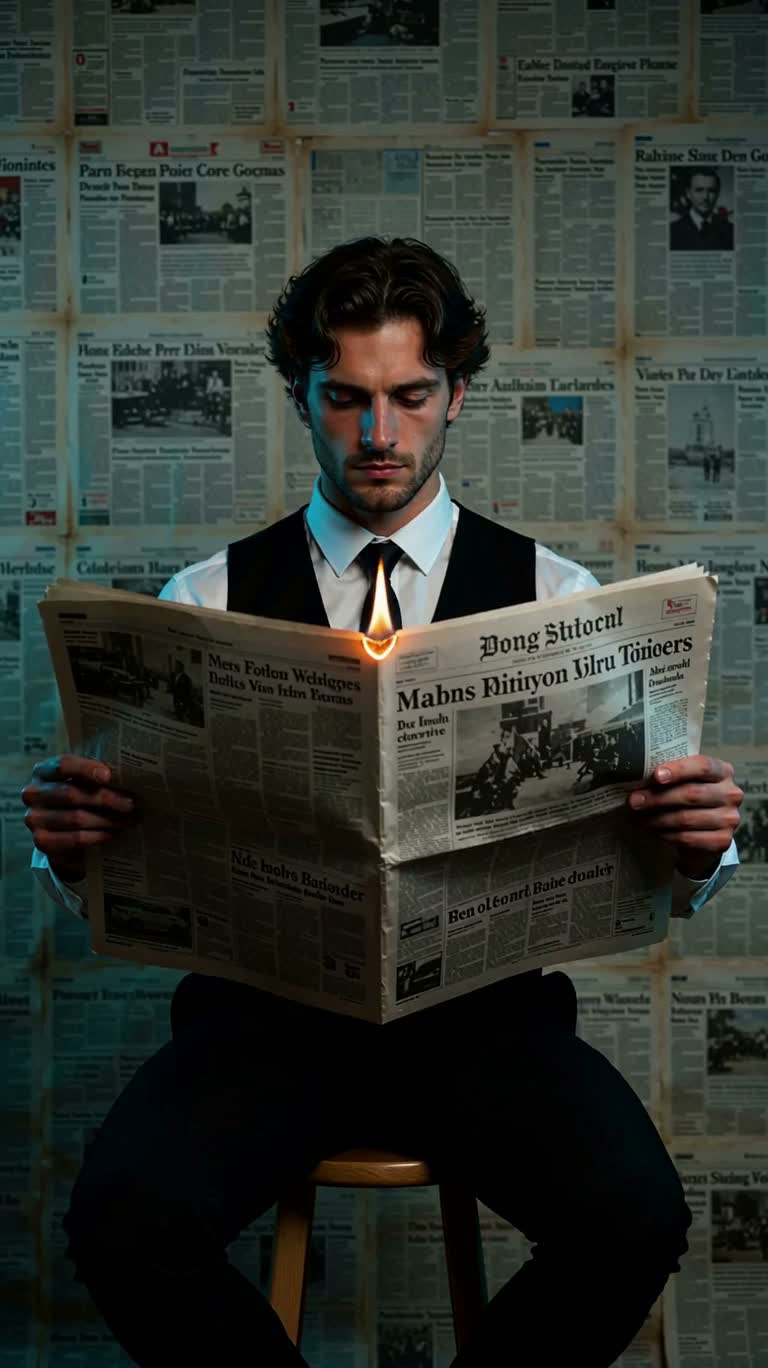 Flammes silencieuses sur journal — AI video creation