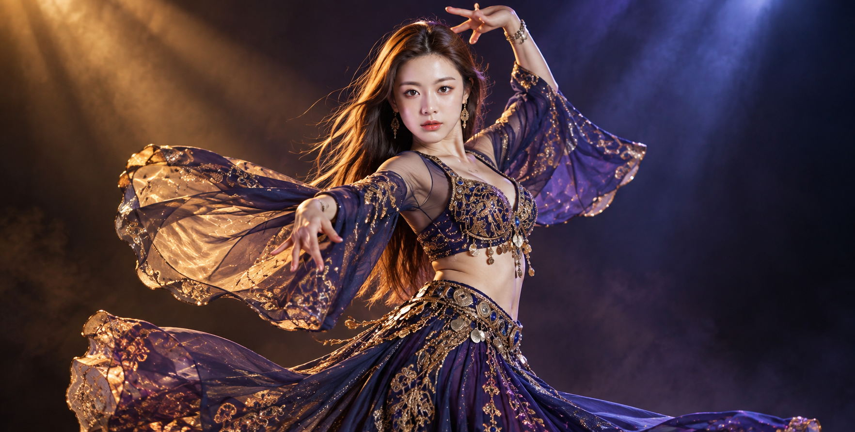 光影交错中摇曳生姿的绝美肚皮舞娘 — AI image creation