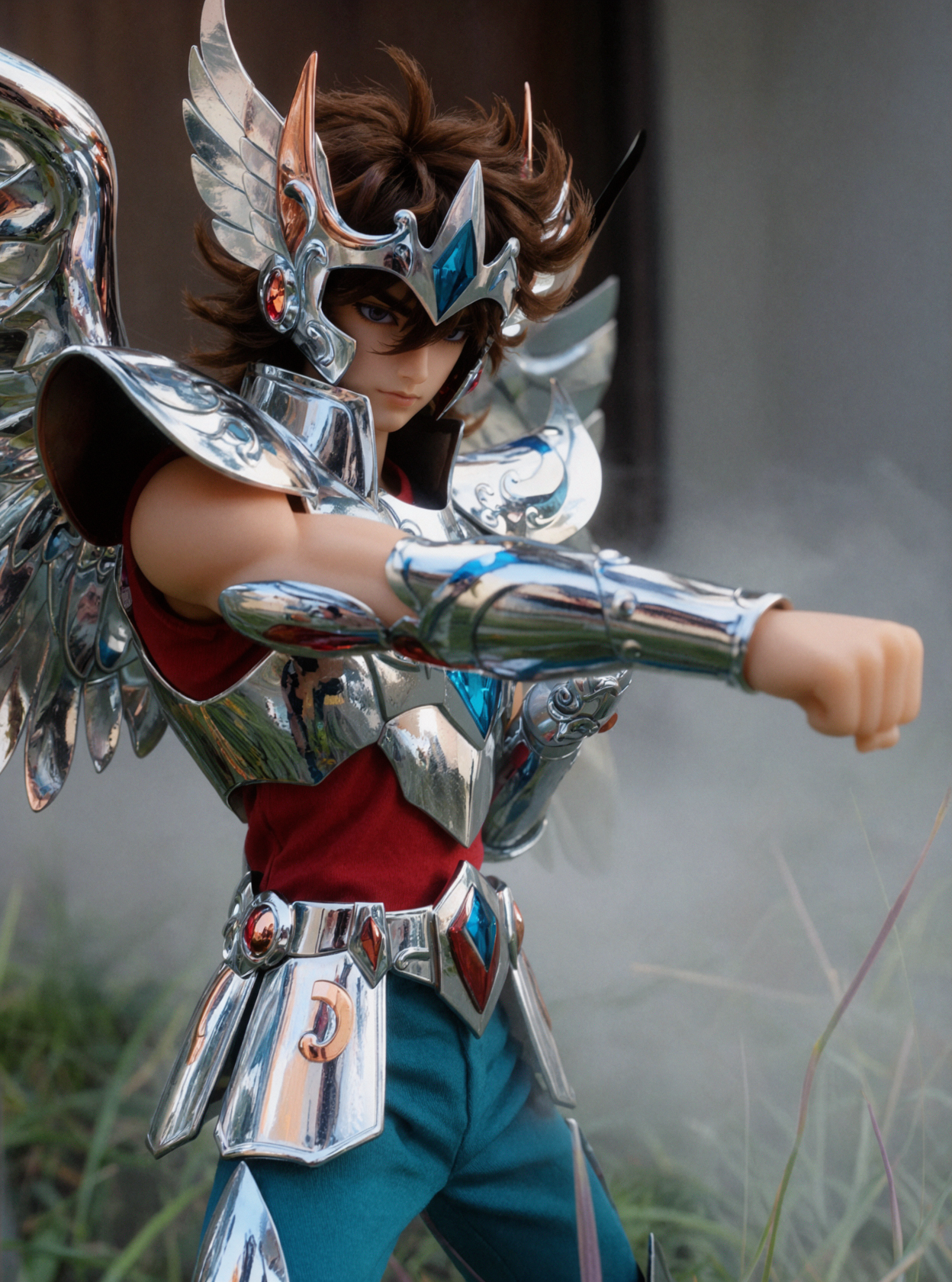 Seiya · Coup de poing figé · Portrait environnemental