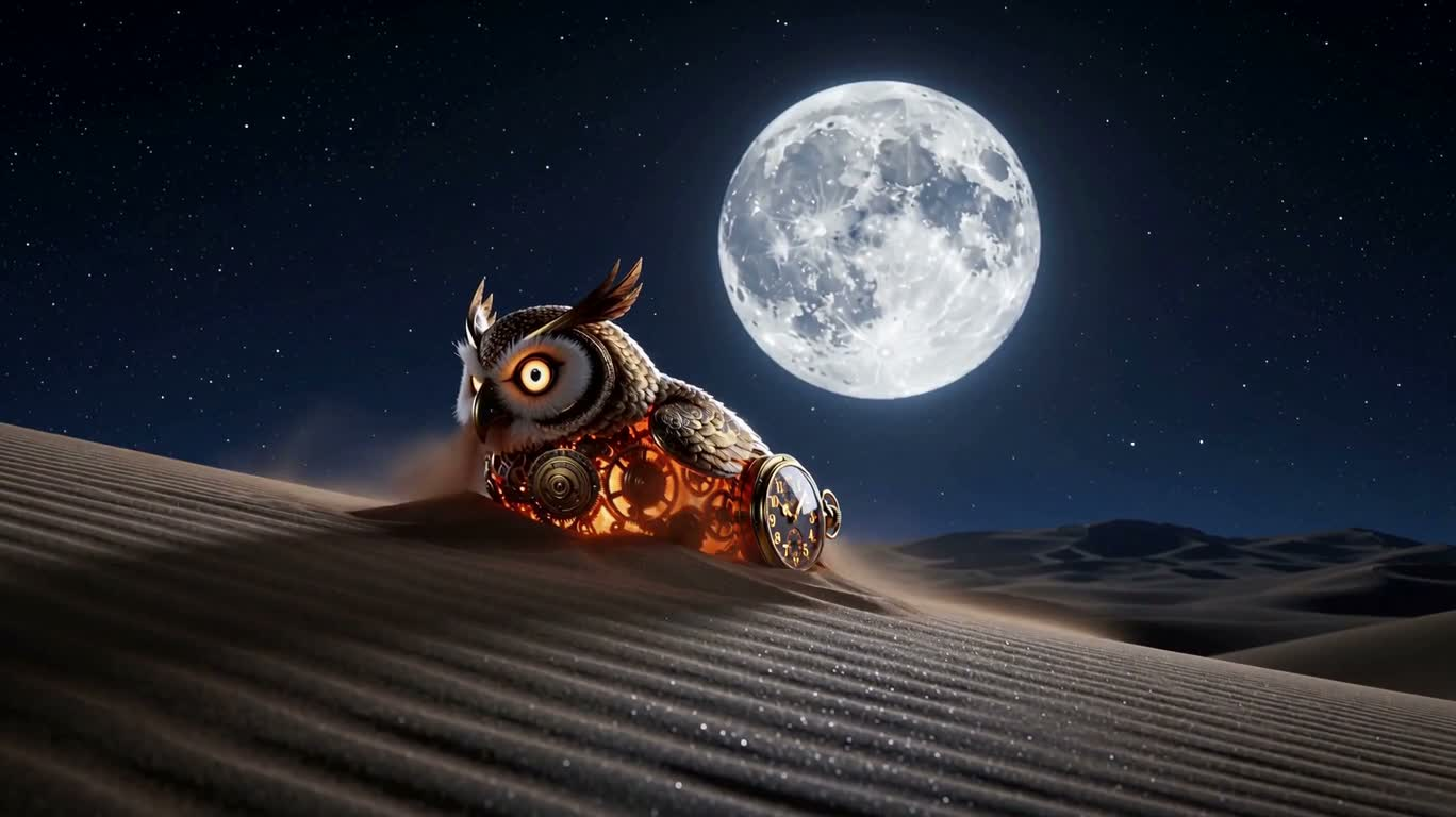 Steampunk Owl Pocket Watch in Moonlit Dunes