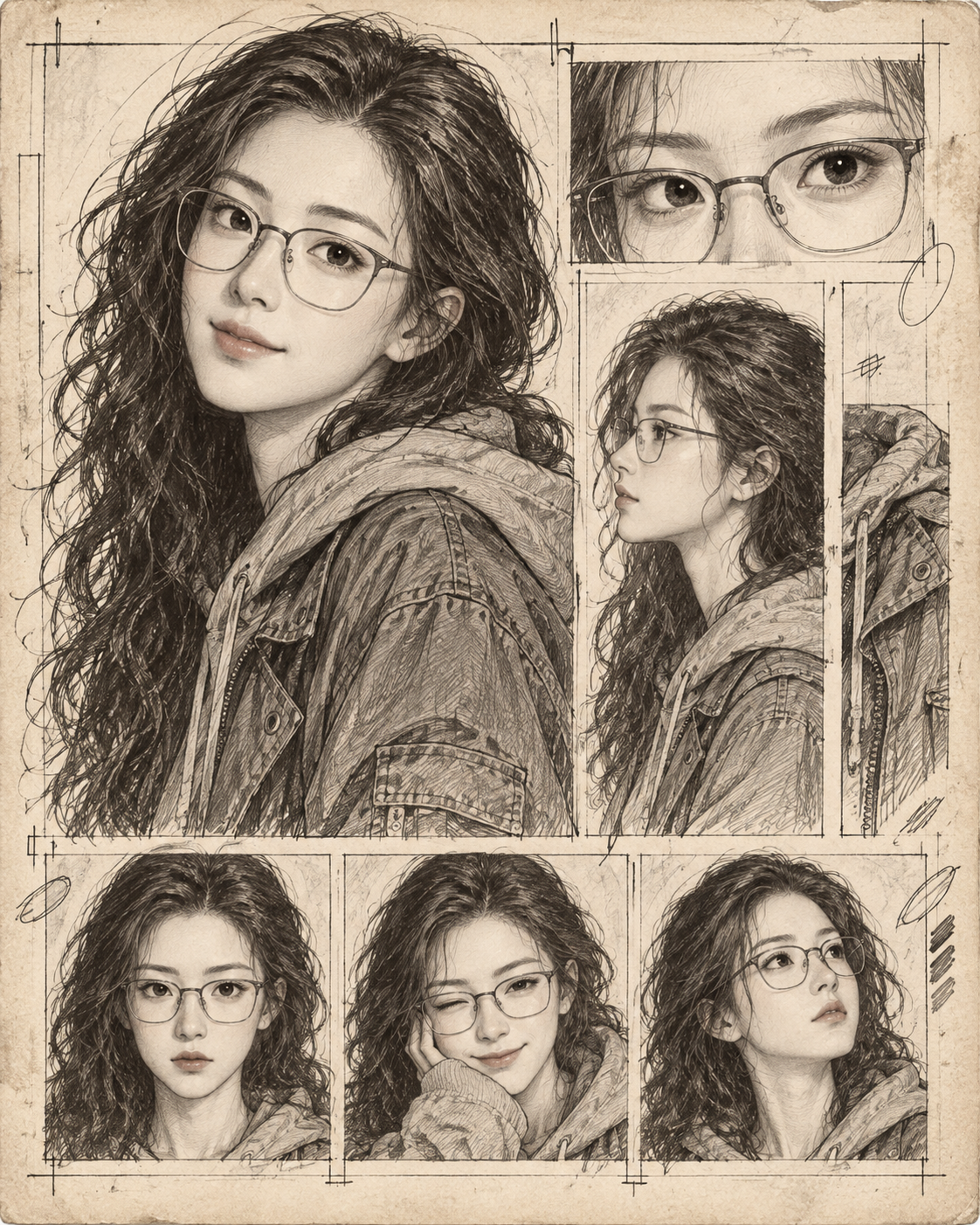 复古漫画人物草稿分镜页 — AI image creation