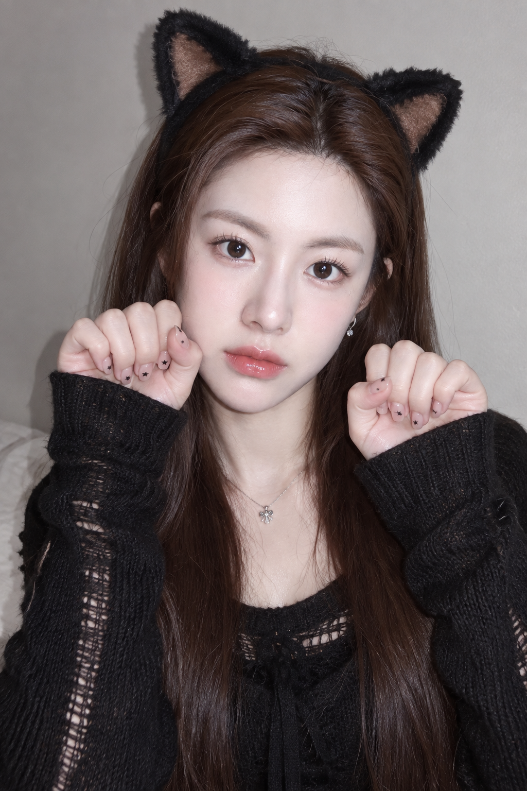 哥特猫耳直闪时尚特写 — AI image creation