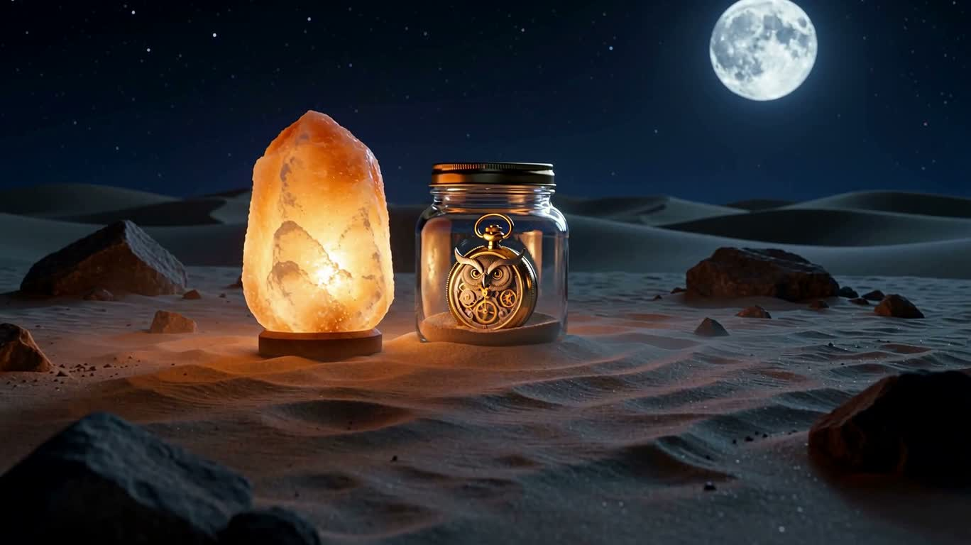 Steampunk Owl Pocket Watch in a Glass Jar in the Sand