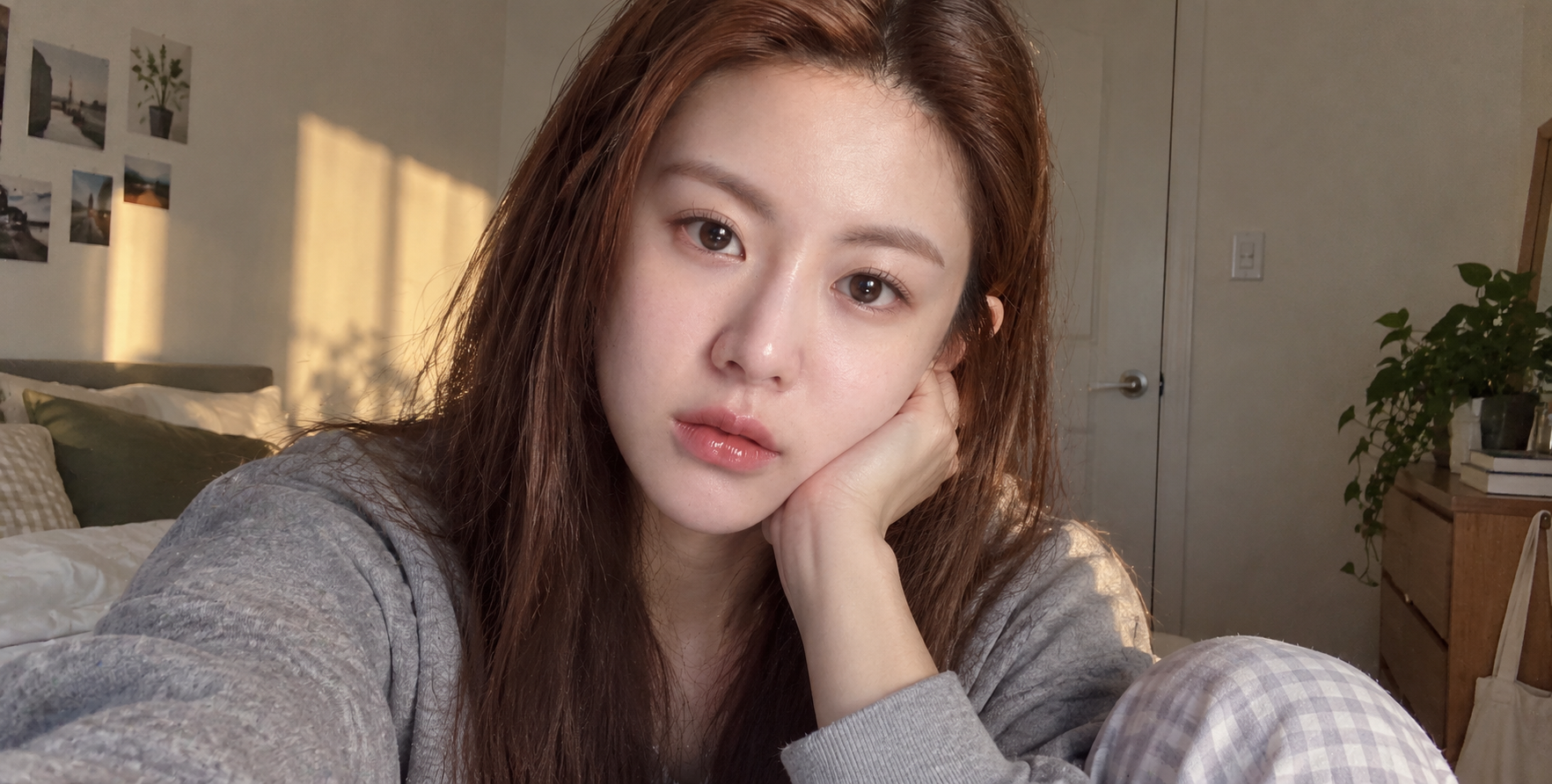 卧室里录制私密视频的害羞女孩 — AI image creation