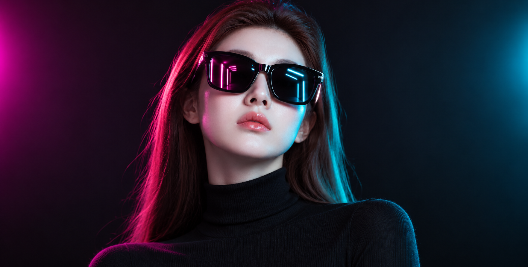赛博朋克霓虹墨镜时尚肖像 — AI image creation