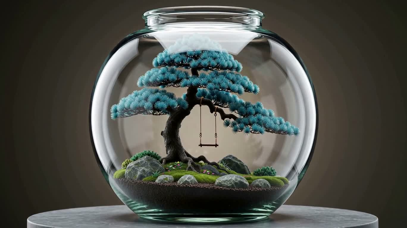 Blue Bonsai Swing in a Glass Jar