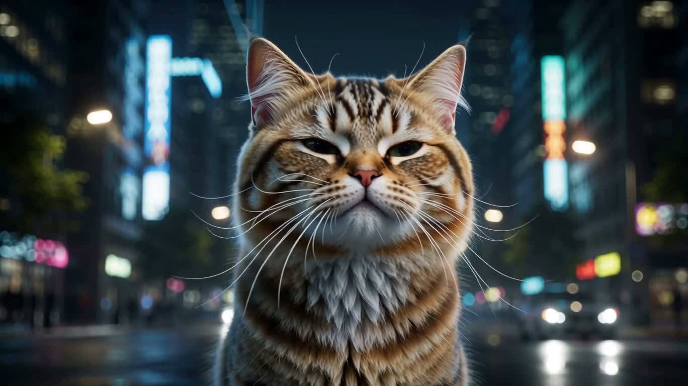 霓虹光城的绒毛猫