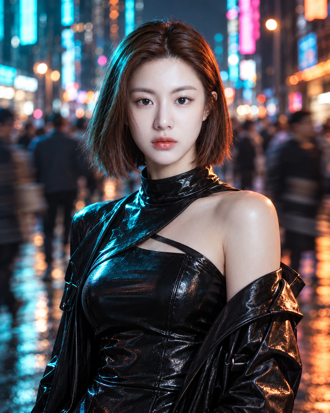 赛博朋克霓虹街头时尚人像 — AI image creation