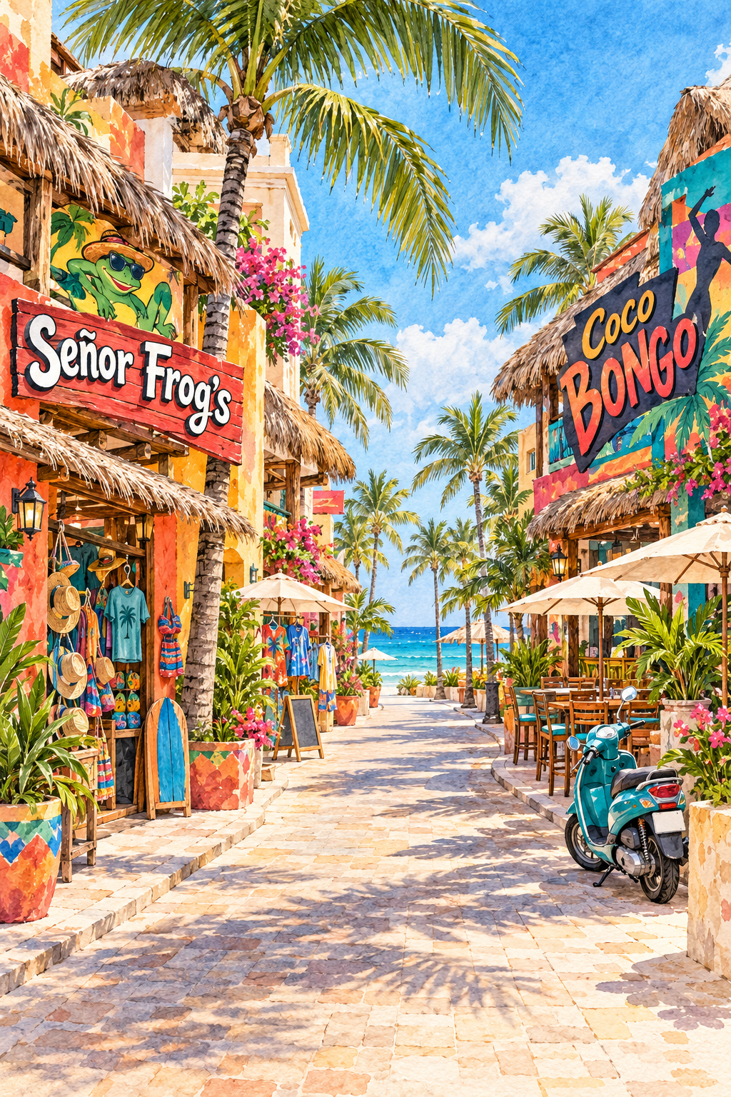 坎昆加勒比酒店区水彩旅行海报 — AI image creation
