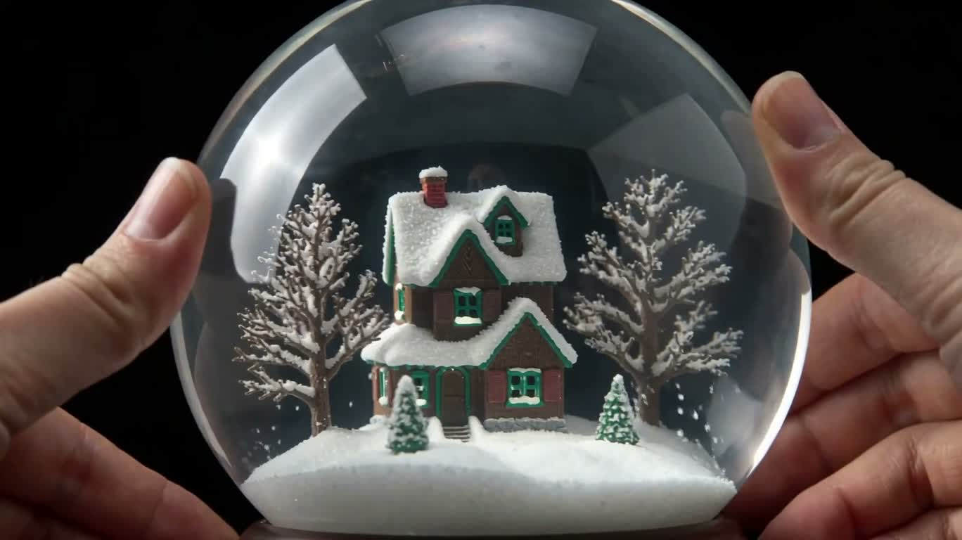 玻璃雪景球中的微型暴雪 — AI video creation