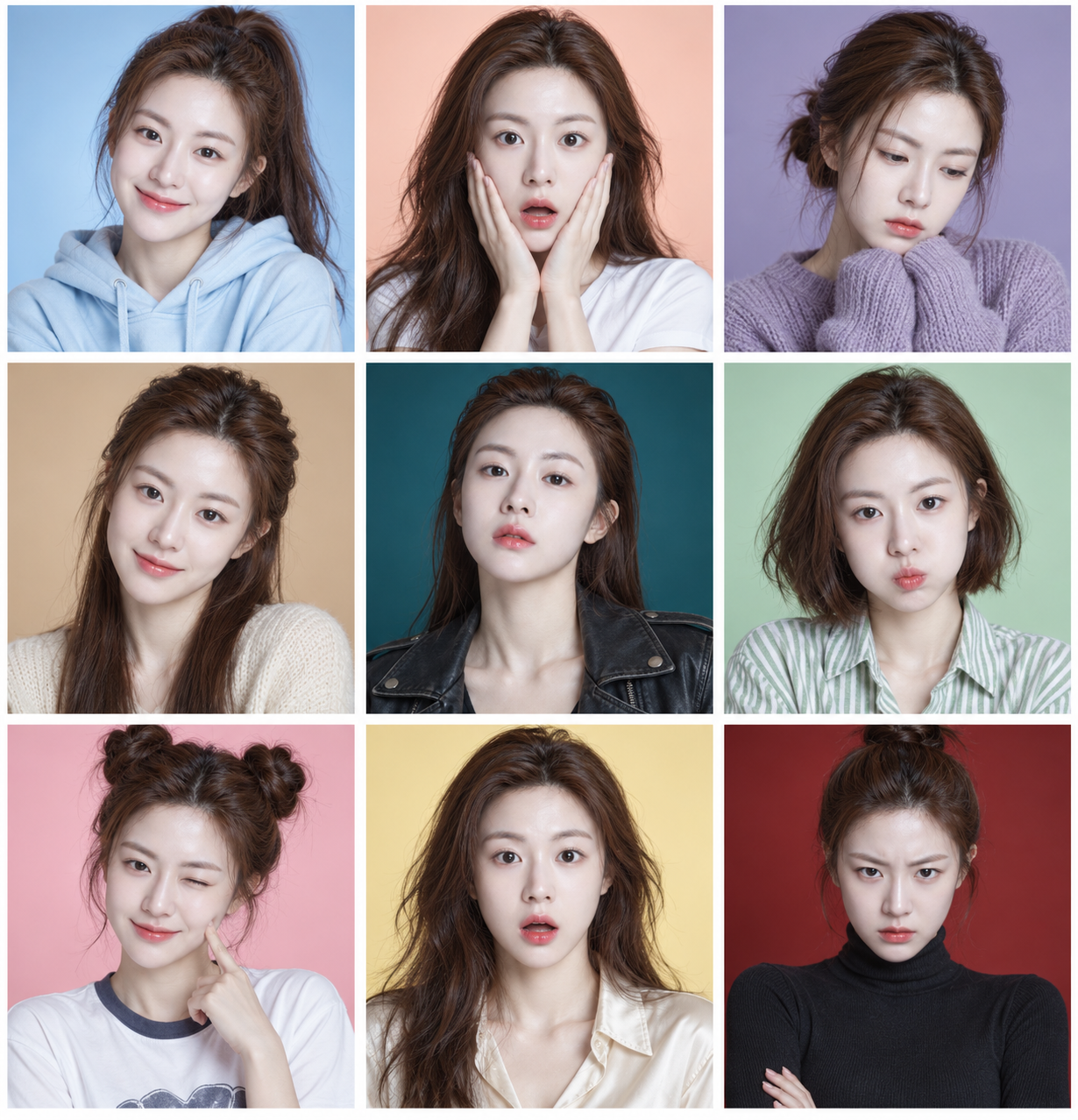 동일 인물의 9칸 표정 화보