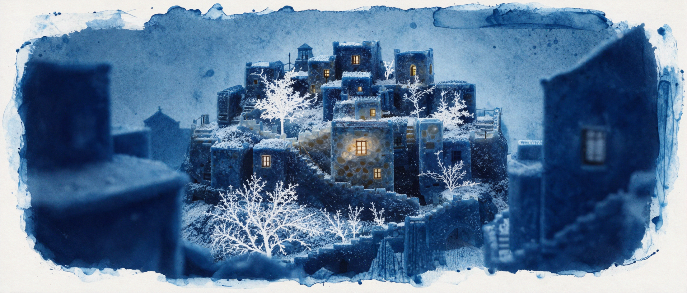 Ville de sucre candi · Art cyanotype — AI image creation