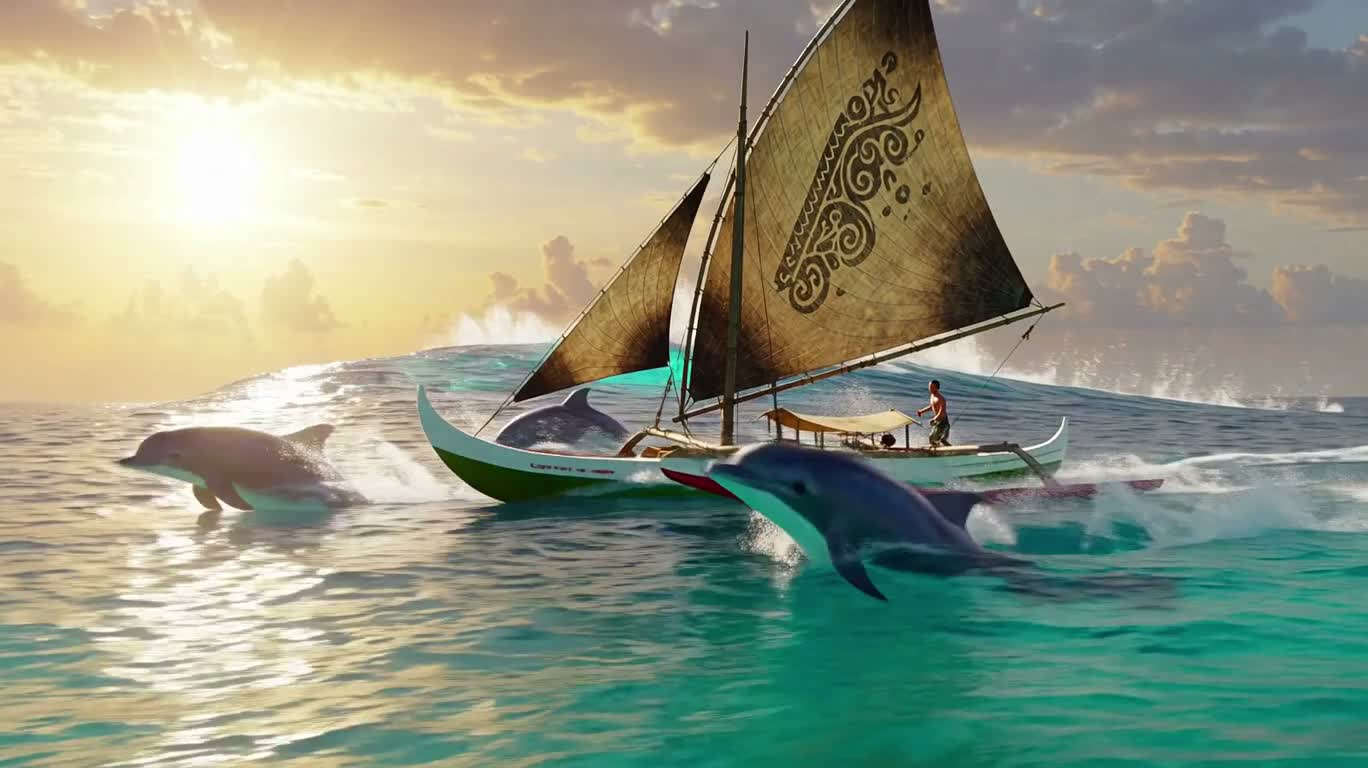夕阳海上的奇幻航行