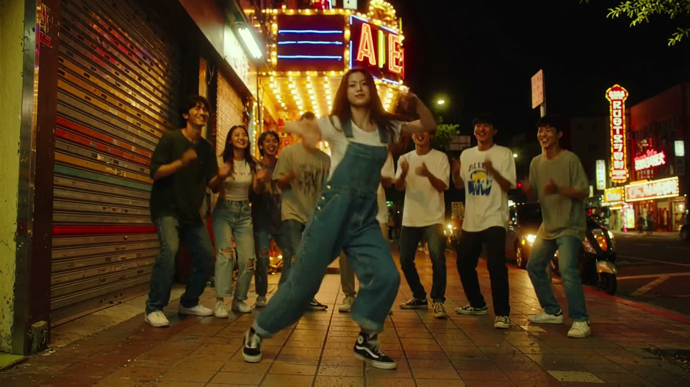 ネオン街の90年代ダンスステップ — AI video creation