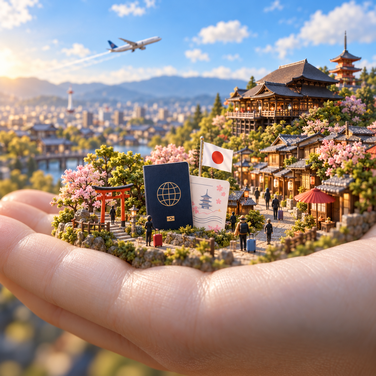 掌心里的京都微缩旅行立体景观 — AI image creation